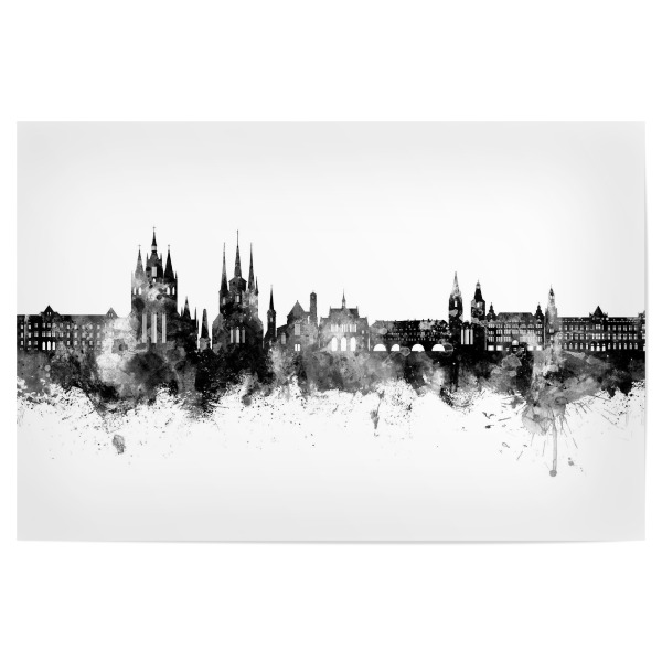Poster "Erfurt Deutschland Skyline Schwarz" artboxONE - Städte - Erfurt,Deutschland,Skyline,Stadtbild,Aquarell,Malerei