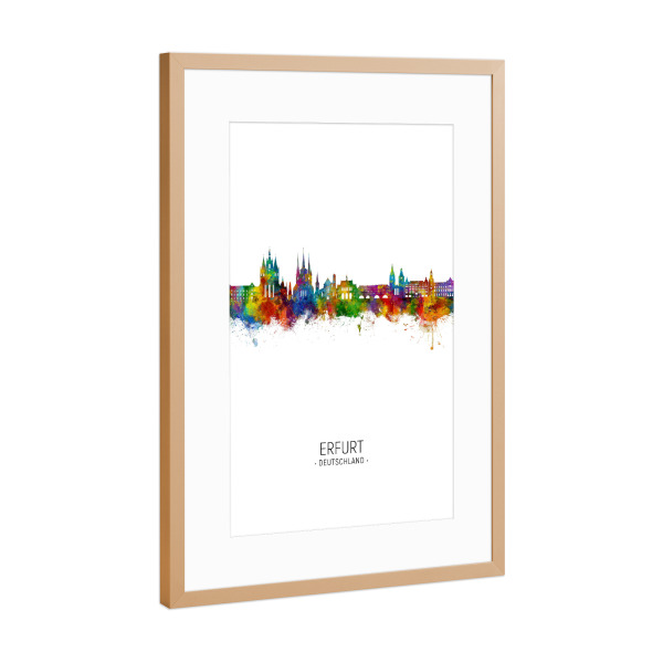 Poster mit Rahmen Kupfer "Erfurt Skyline Portrait" artboxONE - Städte - Erfurt,Deutschland,Skyline,Stadtbild,Aquarell,Malerei