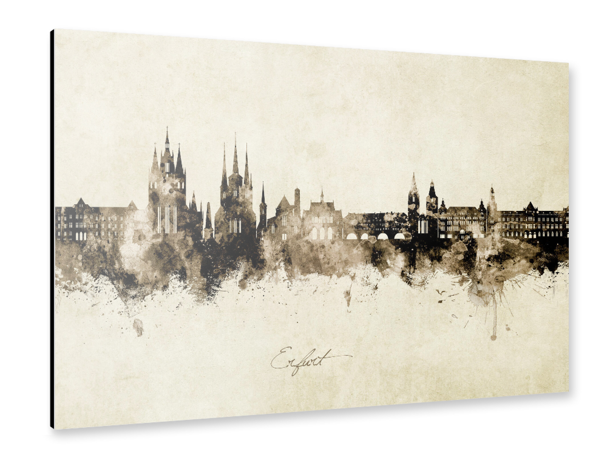 Alu-Dibond "Erfurt Deutschland Skyline Sepia" 75x50 cm artboxONE