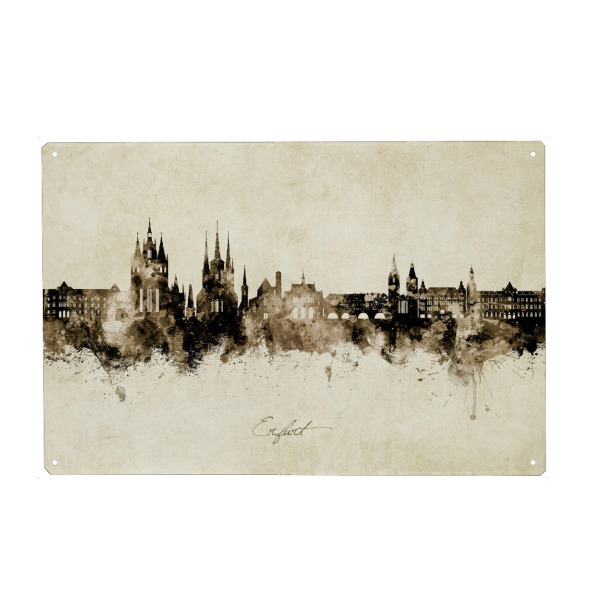 Holzbild "Erfurt Deutschland Skyline Sepia" artboxONE - Städte - Erfurt,Deutschland,Skyline,Stadtbild,Stadtbild,Aquarell,Malerei