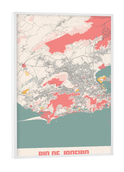 Poster mit weißem Rahmen "Rio de Janeiro als Stadtplan" artboxONE - Städte / Rio de Janeiro,Kartografie