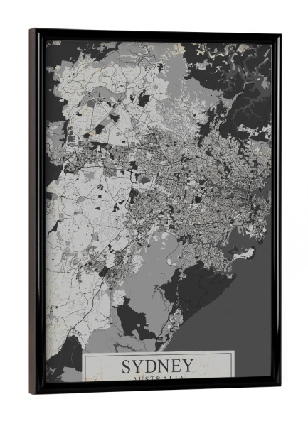 Poster mit schwarzem Rahmen "Vintage Citymap Sydney" artboxONE - Städte / Sydney,Kartografie