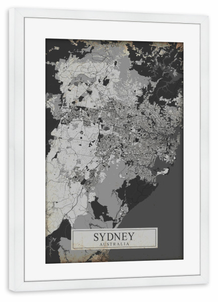 Poster mit Rahmen weiß "Vintage Citymap Sydney" artboxONE - Städte / Sydney,Kartografie
