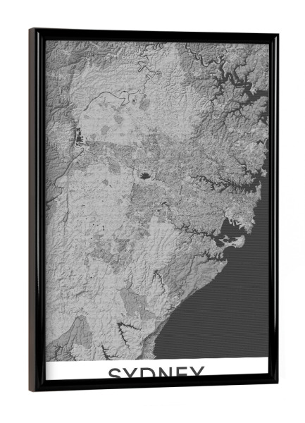 Poster mit schwarzem Rahmen "Sydney Bleistift Citymap" artboxONE - Schwarzweiß,Städte / Sydney,Kartografie