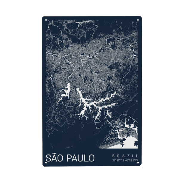 Metall Poster "São Paulo als Stadtplan" artboxONE - Städte / Weitere,Kartografie