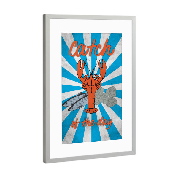 Poster mit Rahmen Silber "Catch of the Day" artboxONE - Essen & Trinken
