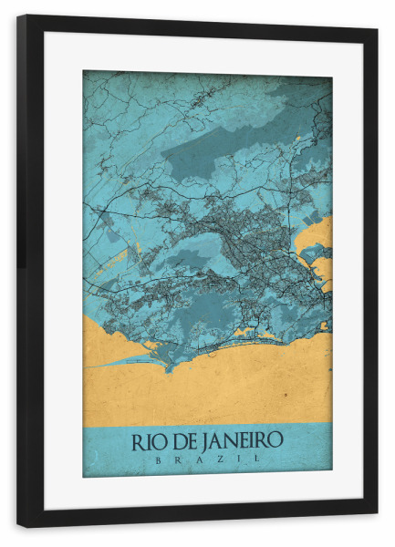 Poster mit Rahmen schwarz "Vintage Map Rio de Janeiro" artboxONE - Städte / Rio de Janeiro,Kartografie