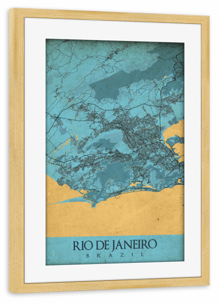 Poster mit Rahmen kiefer "Vintage Map Rio de Janeiro" artboxONE - Städte / Rio de Janeiro,Kartografie
