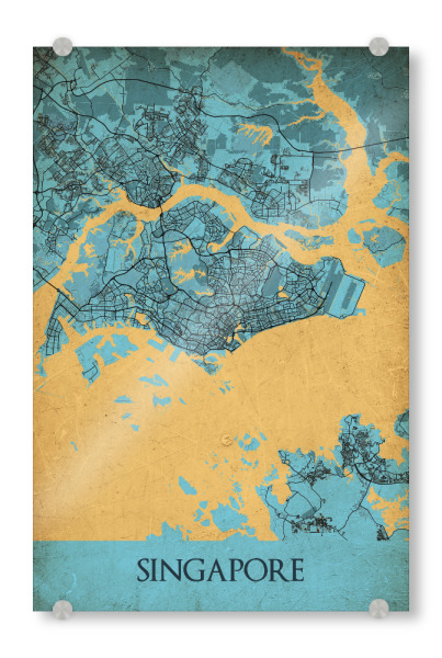 Acrylglasbild "Vintage CityMap Singapur" artboxONE - Städte / Singapur,Kartografie