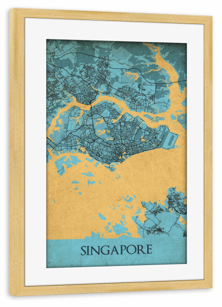 Poster mit Rahmen kiefer "Vintage CityMap Singapur" artboxONE - Städte / Singapur,Kartografie