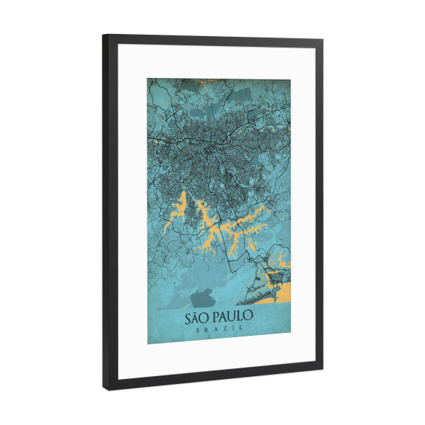 Poster mit Rahmen Schwarz (Metallic) "Vintage São Paulo Wandbild" artboxONE - Städte / Weitere,Kartografie