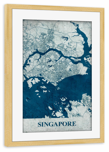 Poster mit Rahmen kiefer "Singapur als Vintage Stadtplan" artboxONE - Städte / Singapur,Kartografie