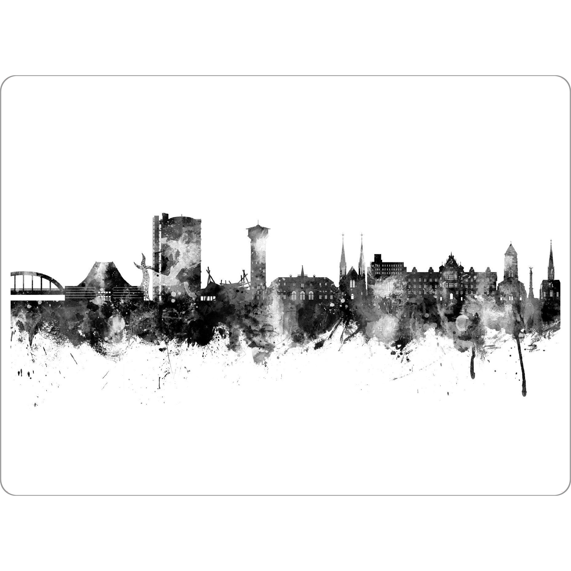 Tischset "Oberhausen Skyline Schwarz" artboxONE - Städte,Schwarzweiß - Oberhausen,Deutschland,Skyline,Stadtbild,Aquarell,Malerei - Bild oberhausen
