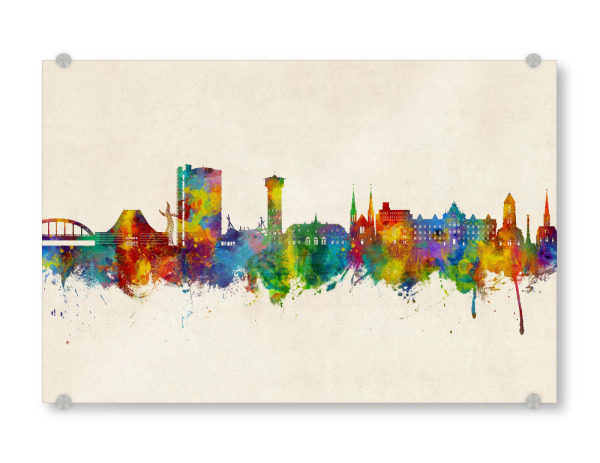 Acrylglasbild "Oberhausen Skyline Urban" artboxONE - Städte - Oberhausen,Deutschland,Skyline,Stadtbild,Aquarell,Malerei