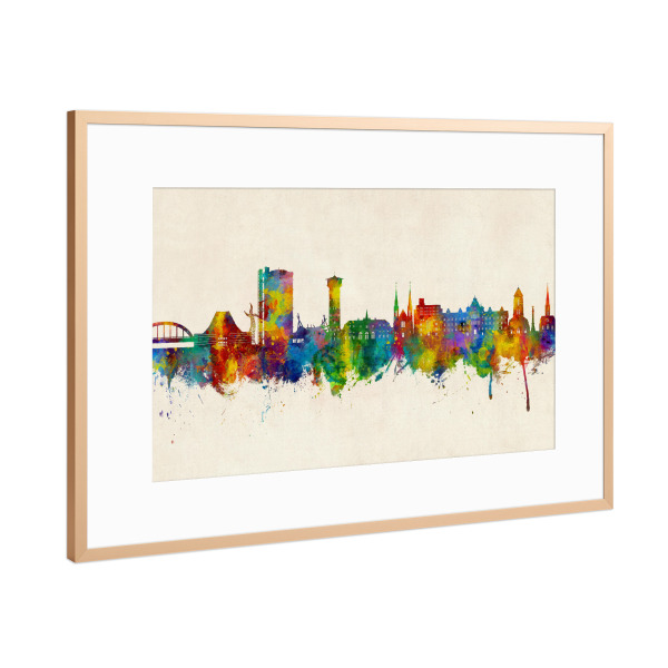 Poster mit Rahmen Kupfer "Oberhausen Skyline Urban" artboxONE - Städte - Oberhausen,Deutschland,Skyline,Stadtbild,Aquarell,Malerei