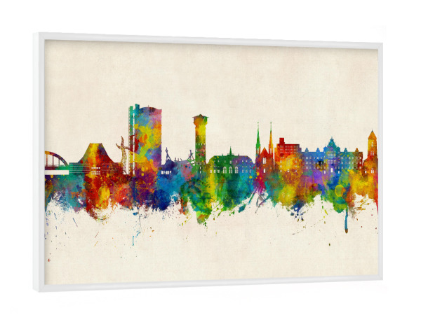 Poster mit weißem Rahmen "Oberhausen Skyline Urban" artboxONE - Städte - Oberhausen,Deutschland,Skyline,Stadtbild,Aquarell,Malerei