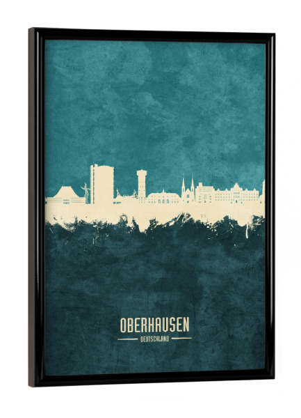 Poster mit schwarzem Rahmen "Oberhausen Skyline Türkis" artboxONE - Städte - Oberhausen,Deutschland,Skyline,Stadtbild,Stadtbild,Aquarell,Malerei