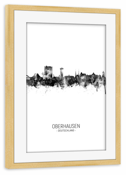 Poster mit Rahmen kiefer "Oberhausen Deutschland Skyline BW" artboxONE - Städte - Oberhausen,Deutschland,Skyline,Stadtbild,Aquarell,Malerei