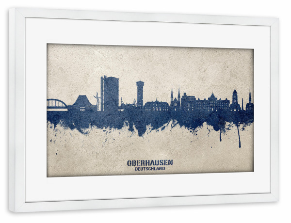 Poster mit Rahmen weiß "Oberhausen Skyline PaintBlue" artboxONE - Städte - Oberhausen,Deutschland,Skyline,Stadtbild,Stadtbild,Aquarell,Malerei
