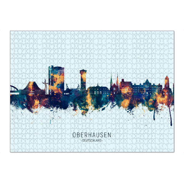 Puzzle Ravensburger "Oberhausen Skyline BlauOrange" artboxONE - Städte - Oberhausen,Deutschland,Skyline,Stadtbild,Stadtbild,Aquarell,Malerei