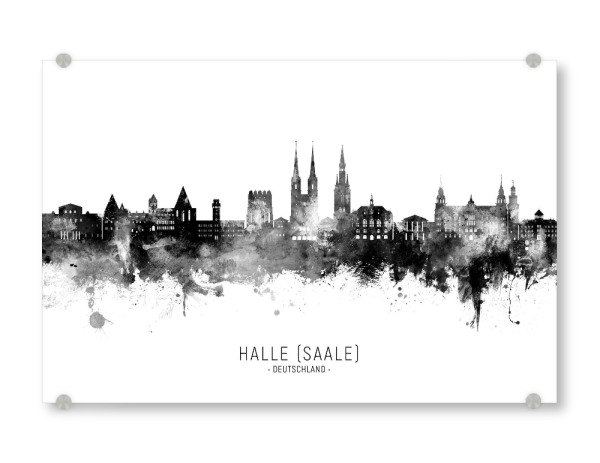 Acrylglasbild "Halle (Saale) Skyline BW Text" artboxONE - Städte,Schwarzweiß