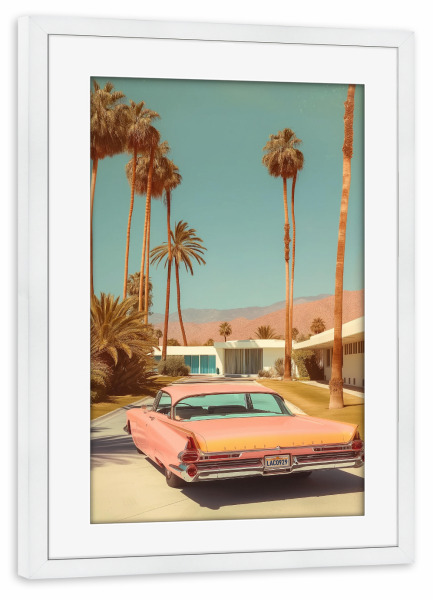 Poster mit Rahmen weiß "Palm Springs Cadillac Drive" artboxONE - Natur,Architektur,Reise / Länder