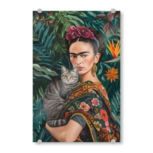 Freda Kahlo with Gray Cat