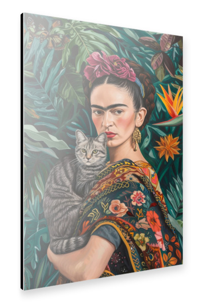 Alu-Dibond "Frida Kahlo mit grauer Katze" 30x20 cm artboxONE