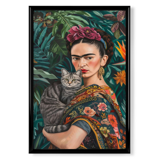 Frida Kahlo mit grauer Katze