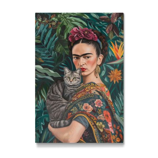 Frida Kahlo mit grauer Katze