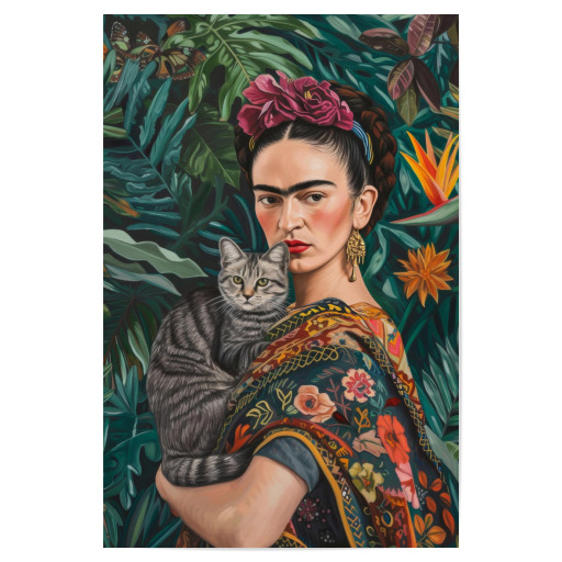 Freda Kahlo with Gray Cat Freda Kahlo with Gray Cat