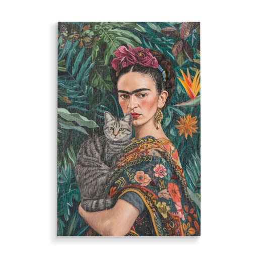 Freda Kahlo with Gray Cat