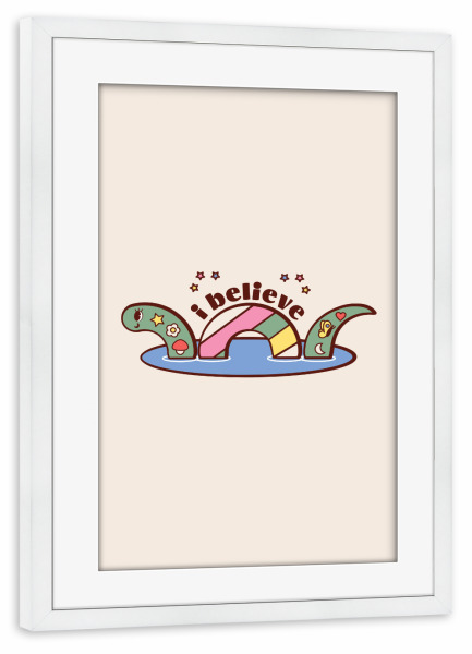 Poster mit Rahmen weiß "Ich glaube... Retro-Hippie-Stil" artboxONE - Tiere,Für Mama,Lustig