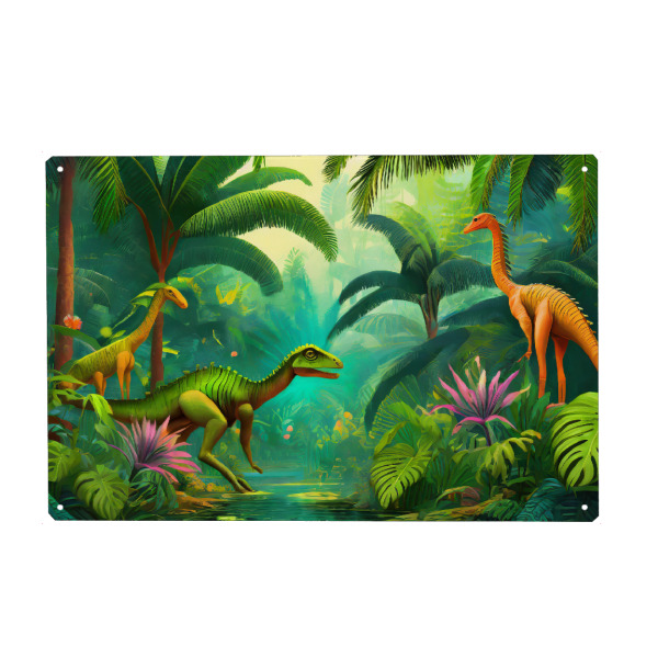 Holzbild "Dinosaurier im tropischen Wald" artboxONE - Für Kinder