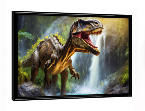 Poster mit schwarzem Rahmen "Dinosaurier im Wasserfall" artboxONE - Für Kinder