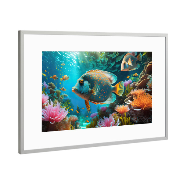 Poster mit Rahmen Silber "Bunte tropische Fischwelt" artboxONE - Für Kinder