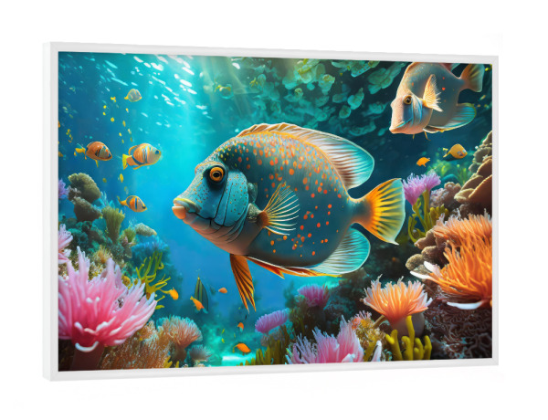 Poster mit weißem Rahmen "Bunte tropische Fischwelt" artboxONE - Für Kinder