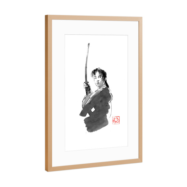 Poster mit Rahmen Kupfer "Junger Samurai" artboxONE - Schwarzweiß,Reise / Asien - Samurai,Sumie,Japan,Schwert,Kimono