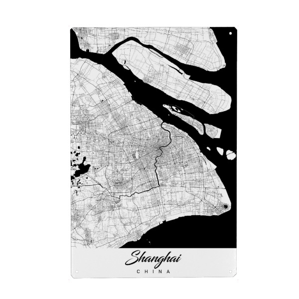 Holzbild "Shanghai City Map" artboxONE - Schwarzweiß,Städte / Shanghai,Kartografie