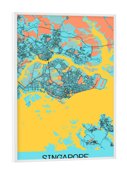 Poster mit weißem Rahmen "Singapur Stadt" artboxONE - Städte / Singapur,Kartografie