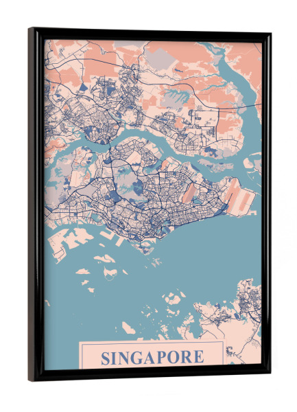 Poster mit schwarzem Rahmen "Singapur Stadtplan" artboxONE - Städte / Singapur,Kartografie