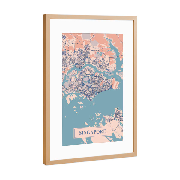 Poster mit Rahmen Kupfer "Singapur Stadtplan" artboxONE - Städte / Singapur,Kartografie