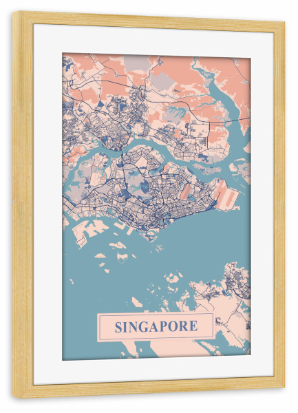Poster mit Rahmen kiefer "Singapur Stadtplan" artboxONE - Städte / Singapur,Kartografie