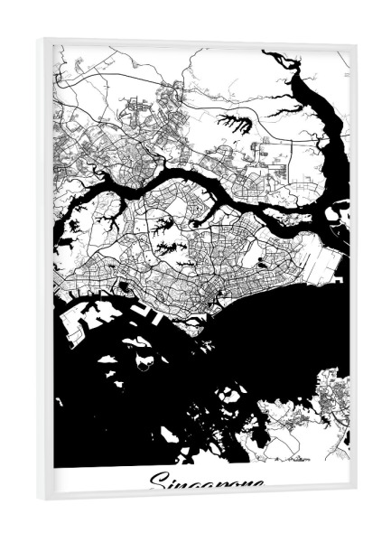 Poster mit weißem Rahmen "Singapur City Map" artboxONE - Schwarzweiß,Städte / Singapur