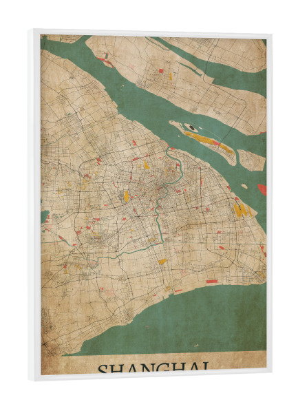 Poster mit weißem Rahmen "Vintage Shanghai Karte" artboxONE - Städte / Shanghai,Kartografie
