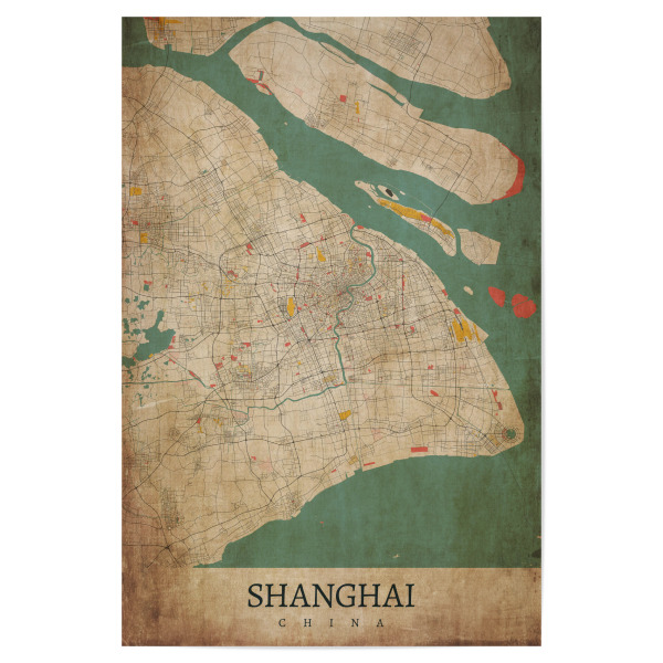 Poster 30x20 cm "Vintage Shanghai Karte" artboxONE - Städte / Shanghai,Kartografie