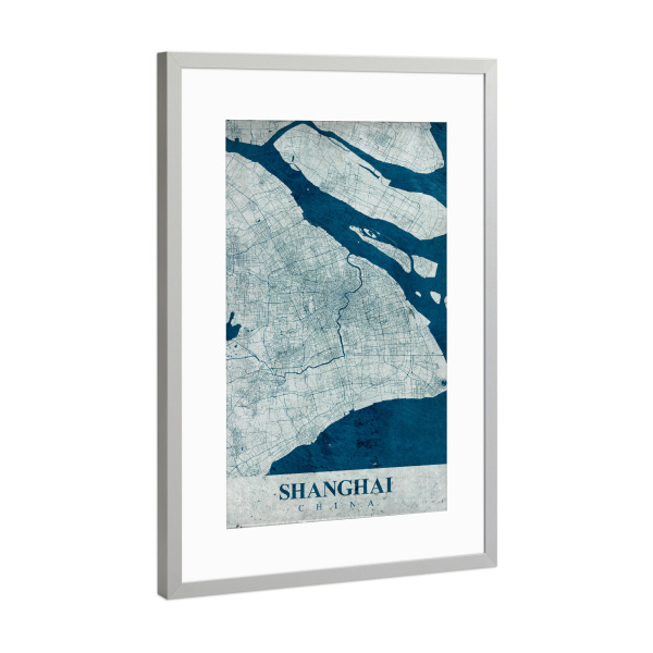 Poster mit Rahmen Silber "Shanghai Vintage City" artboxONE - Städte / Shanghai,Kartografie