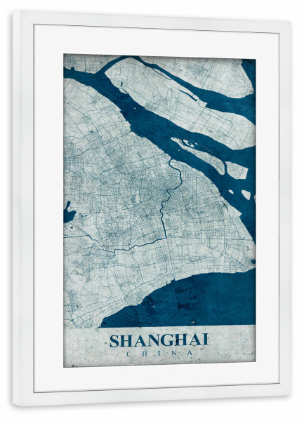 Poster mit Rahmen weiß "Shanghai Vintage City" artboxONE - Städte / Shanghai,Kartografie