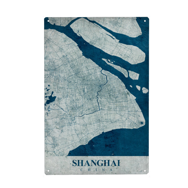Metall Poster "Shanghai Vintage City" artboxONE - Städte / Shanghai,Kartografie
