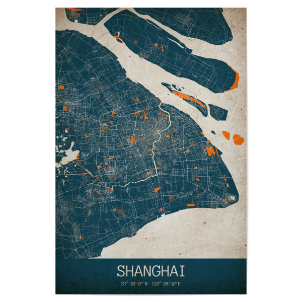 Poster "Shanghai als Vintage Stadtplan" artboxONE - Städte / Shanghai,Kartografie